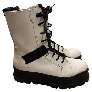 UGG Sheena White Leather Combat Platform Boots Size 6